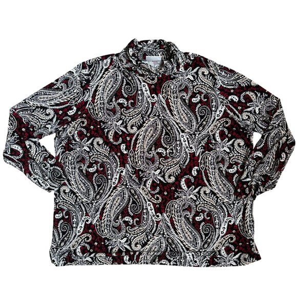 Susan Graver Womens Tunic Top 2X Liquid Knit Mock Neck Smocked Sleeve Paisley - Picture 1 of 5